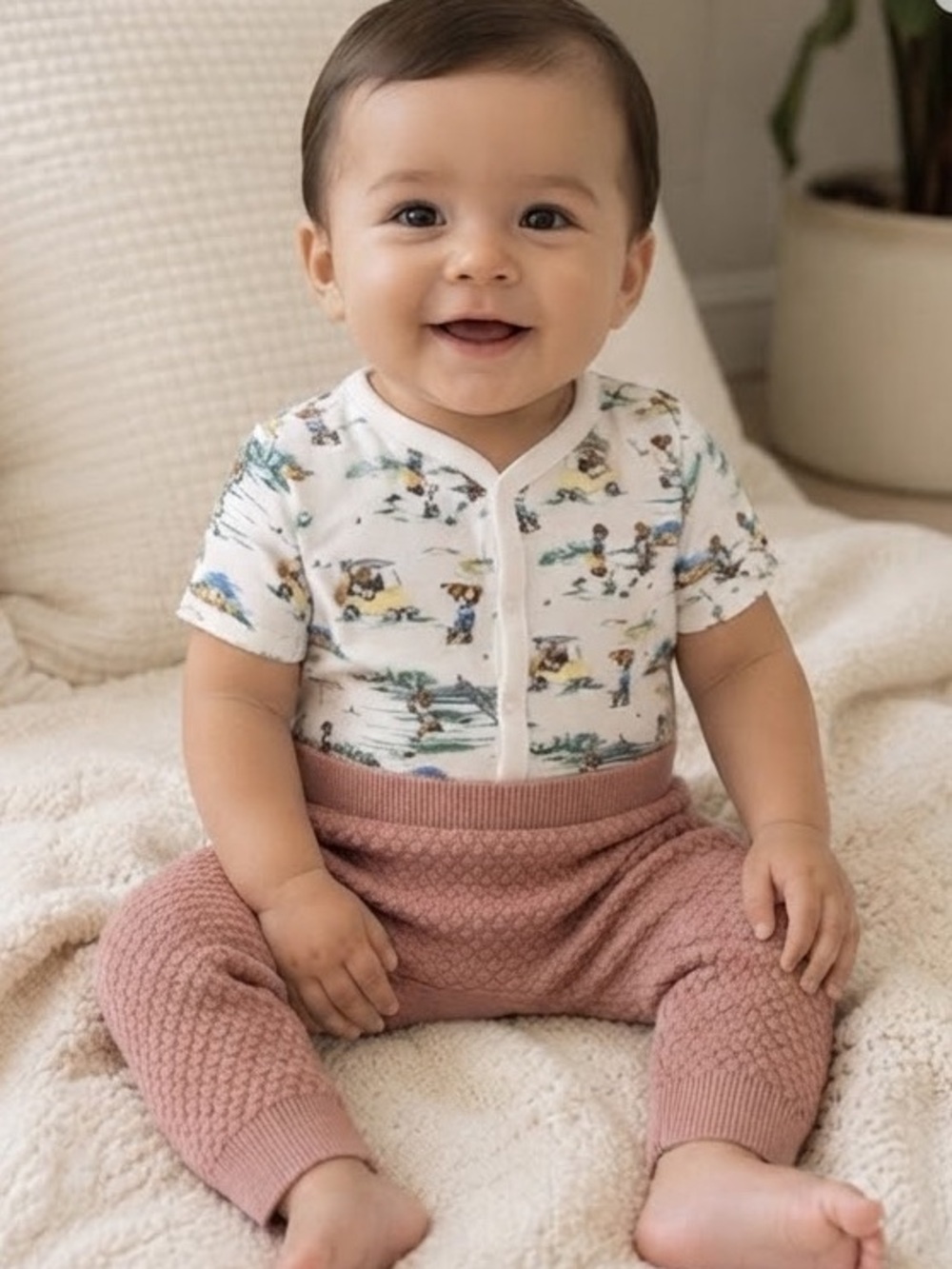 NWT H&M Baby Exclusive Textured Popcorn Knit Organic Cotton Trousers Pants 12mos